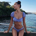 Соблазнительные бикини 2020, однотонный купальник, женский купальник из двух предметов, женский купальник со складками и бантом, женская летняя пляжная одежда, бикини, женский купальный костюм