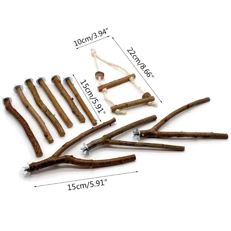 

10Pcs Parrot Stand Rod Natural Wood Fork Perch Hanging Swing Pet Bird Chewing Toy Playground