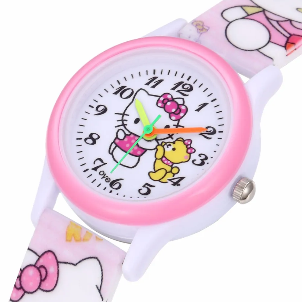 Reloj Kitty Детские часы девушки Дети Водонепроницаемый Милые Силиконовые кварцевые