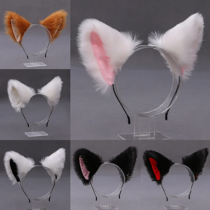 

2021 Lovely Faux Fur Cosplay Cute Cat Ear Hair Hoops Night Party Anime Lolita Hairband Fur Headbands Clip Girl Hair Accessories