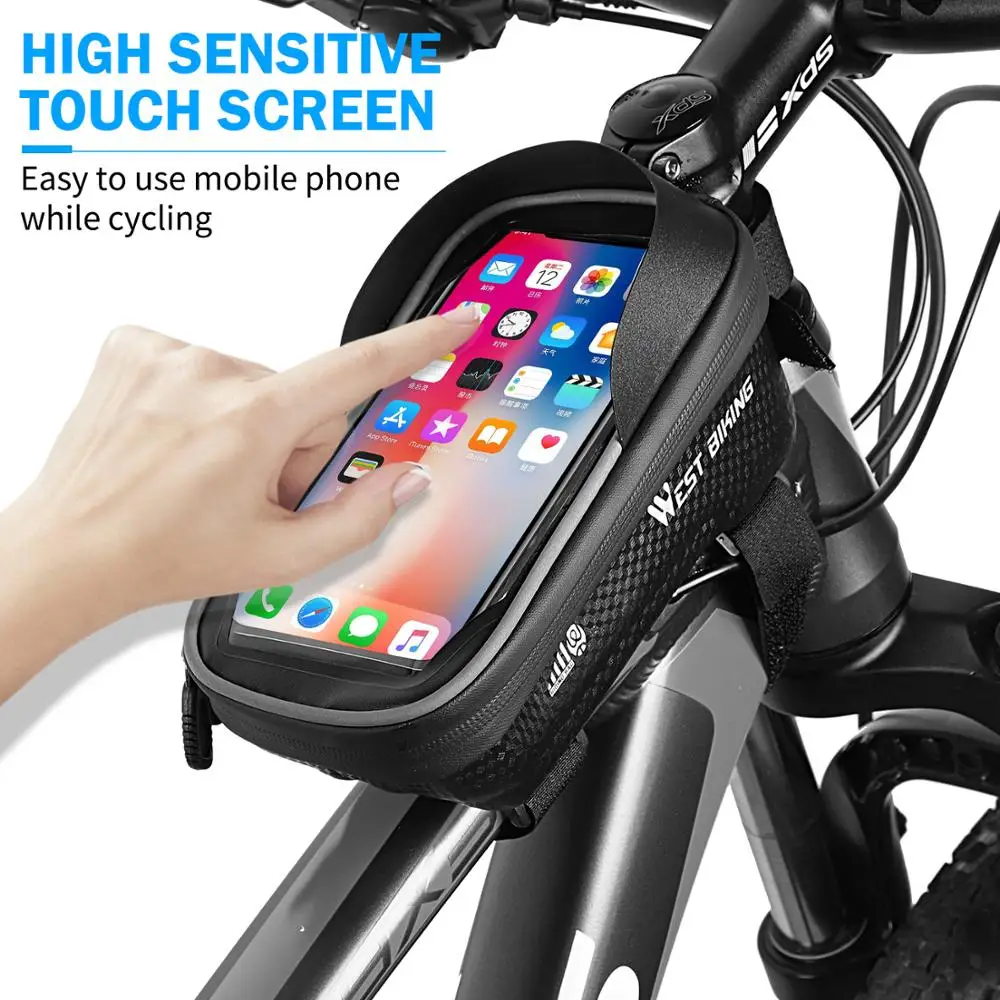 west biking bicycle bag front frame mtb bike bag waterproof touch screen top tube 6 7 2 inch phone bag case cycling accessories free global shipping