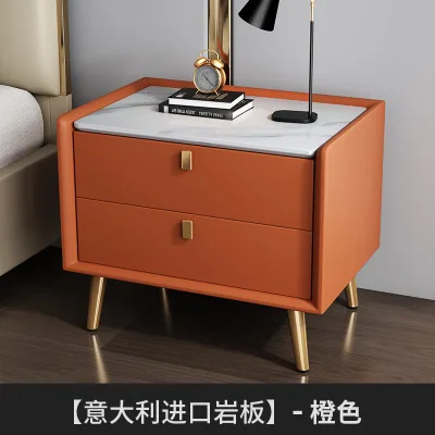 

Bedroom Leather Light Luxury Rock Table Modern Minimalist Italian Slate Solid Wood Bedside Minimalist Fabric Bedside Table