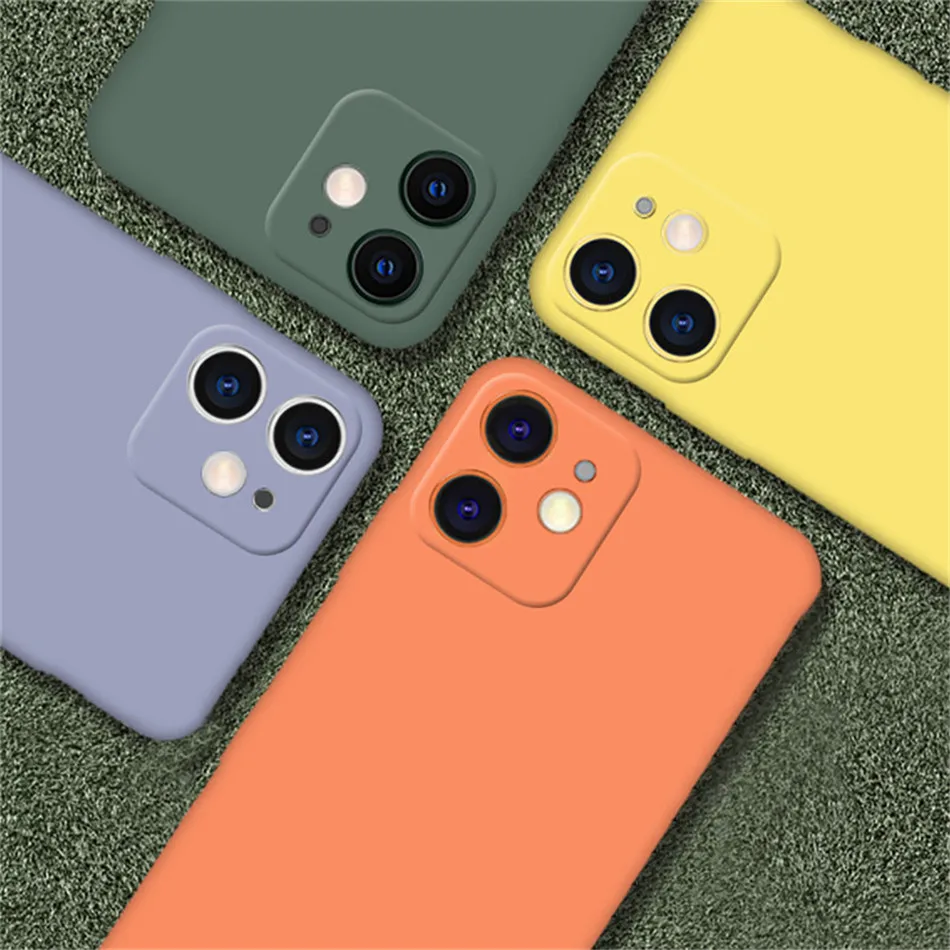 Жидкий силиконовый чехол для iPhone 12 11 Pro Max 12Mini Camera защитный телефона оранжевый