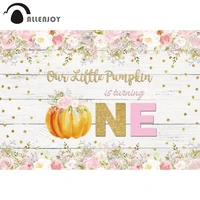 allenjoy 1st birthday party backdrop our little pumpkin is turning one flowers gold dot white wooden shower background photocall