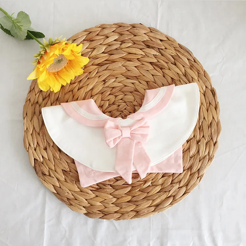 Baberos de algod&oacute;n para beb&eacute;, ni&ntilde;a y ni&ntilde;o, accesorios redondos suaves e impermeables de cuello falso, ropa de cuello de encaje de estilo coreano, art&iacute;culos para ni&ntilde;os-3