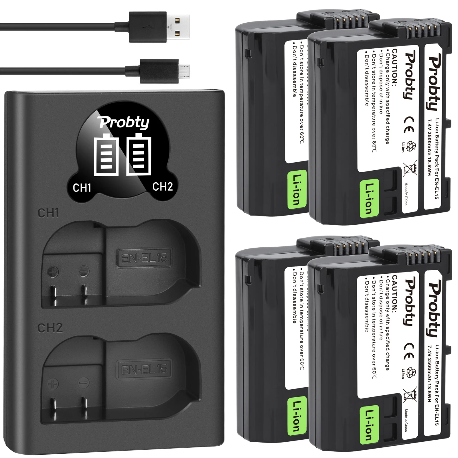 

2500mAh EN-EL15 EN EL15 EL15A Battery + LED USB Charger Port For Nikon D500 D600 D610 D750 D7000 D800 D850 D810