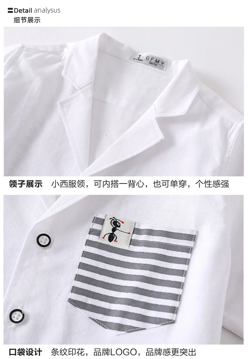 

GFMY Fashion 2020 Summer Boys Shirts Stand Collar Children Cotton White Shirts For Boy Kids Handsome Casual Tops Boys Clothes