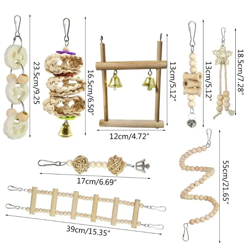 

8Pcs/Set Bird Parrot Toys Wooden Hanging Swing Hammock Climbing Ladders Parakeet Cockatiels Perches Pet Supply