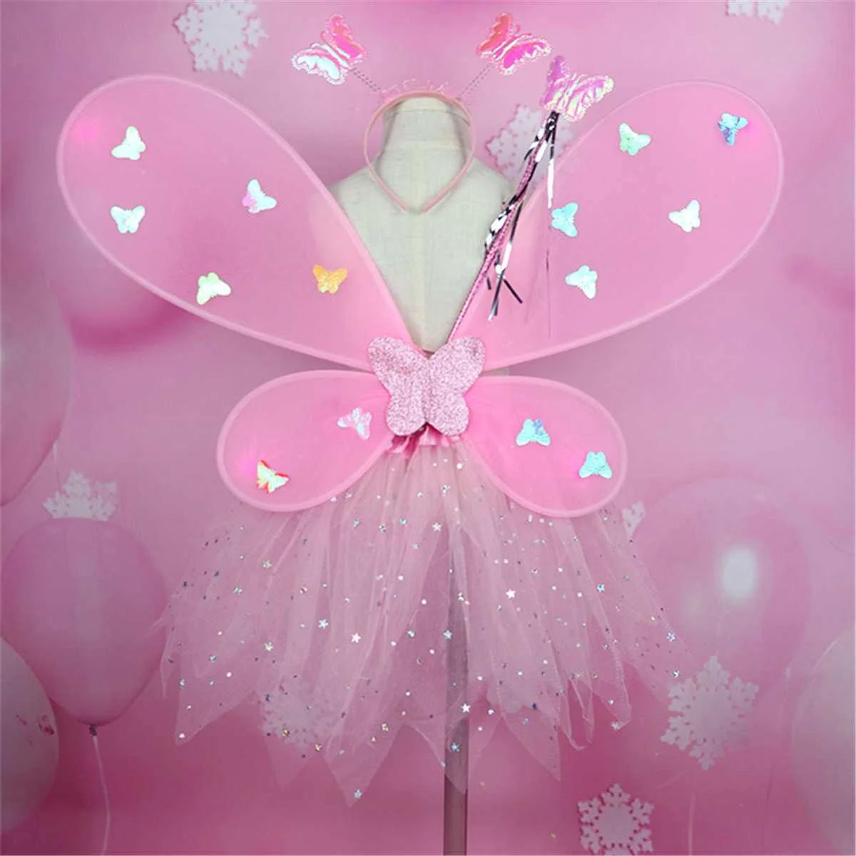 4 шт., 5 стилей, светодиодный светильник для женщин и девочек, крылья бабочки, юбки-пачки, волшебная палочка, подарок на день рождения, Рождественский костюм, светящийся карнавальный костюм - Цвет: Розовый