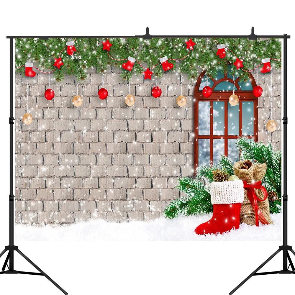 

Lyavshi фотографии фоном Зимний Рождественский комплект с изображением кирпичной стены со звездой зимние Рождественские украшения фон студий...
