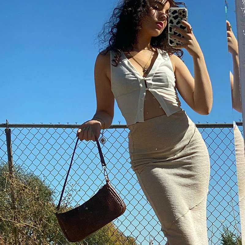 

BIIKPIIK Solid Elegant Women Long Skirts Basic Casual Skinny Clothing Rework Female Knitting Streetwear Dress Summer Outifits