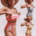 Женский комплект бикини в полоску с высокой талией, сексуальный купальник без бретелек, синий, красный, желтый, 2020