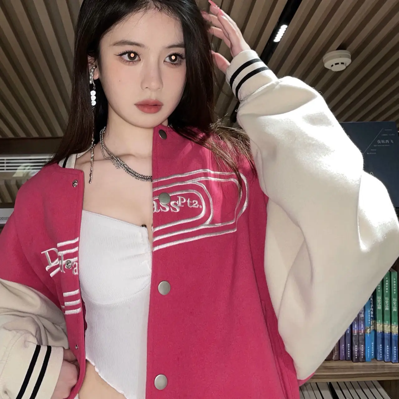 

Spring 2021 new European and American loose embroidery Patchwork Baseball jacket couple clothing students relaxed casual INS