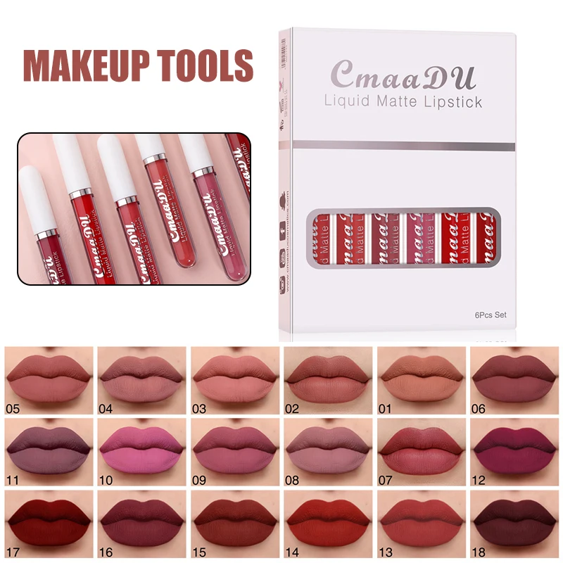 

New 6pcs Lipstick Velvety Set Long Lasting Nonstick Cup Not Fade Makeup Cosmetics Kit for Girl Women