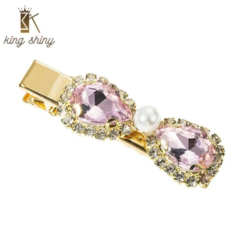 

New Water Drop Flannel Rhinestone Hair Clips for Woman Luxury Flash Geometric Crystal Simulated Pearl Party Barrettes for Ladies