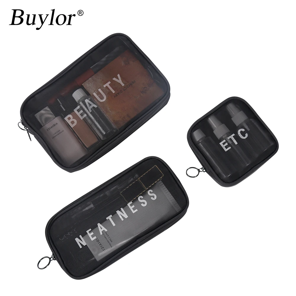 

Buylor косметичка для путешествий, сетчатый органайзер для багажа, Женский чехол на молнии для макияжа, чехол, Сумка Для Хранения Туалетных при...