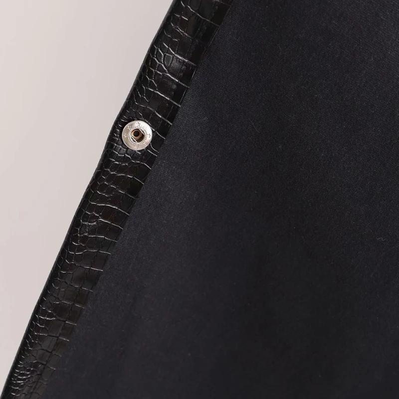 

Nice Cool Woman Black Loose Crocodile Sashes Jackets New Spring Fashion Ladies Oversized Leather Coats Female Casual Outwear