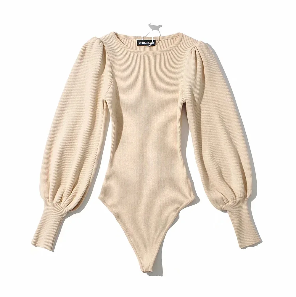 Женский комбидресс в рубчик Julissa Mo с пышными рукавами и круглым вырезом весенний