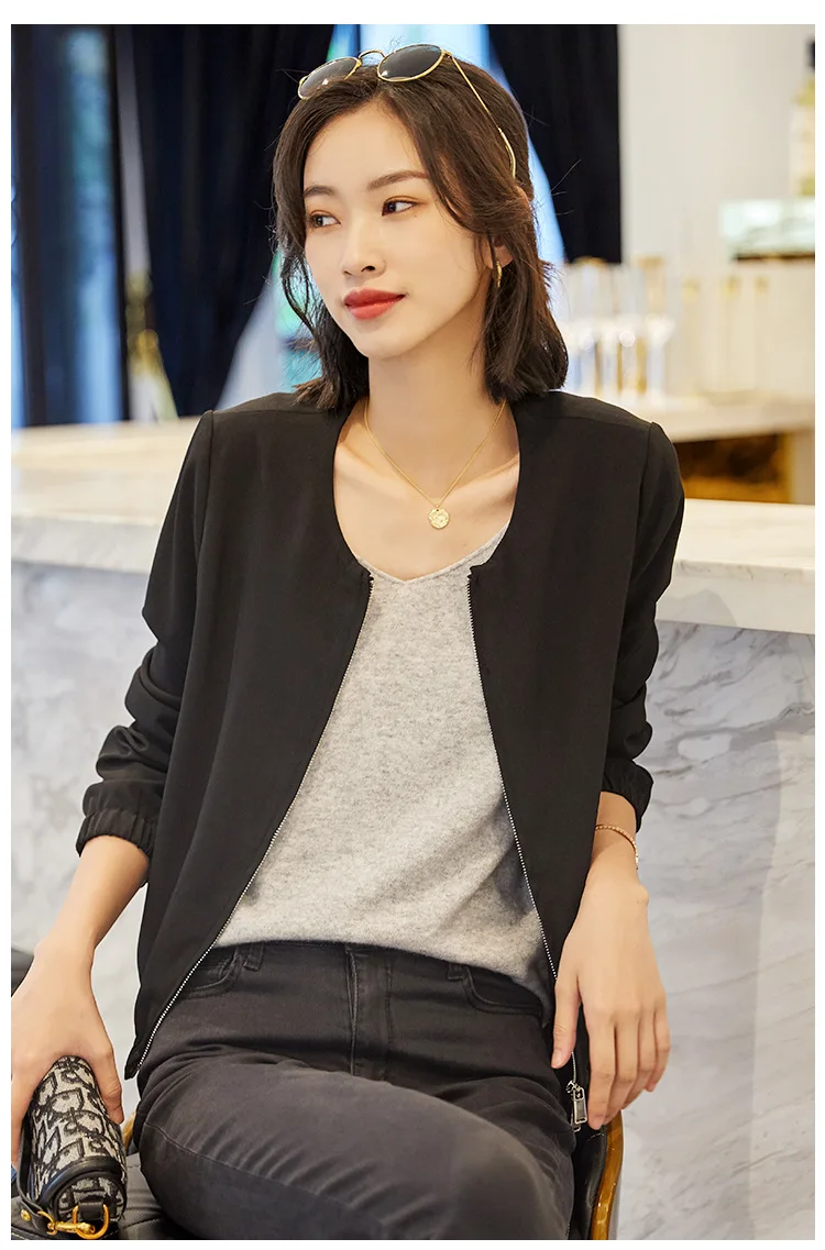 Женская Осенняя Короткая Повседневная однотонная куртка JS561J Thin acetate 2020|Женские