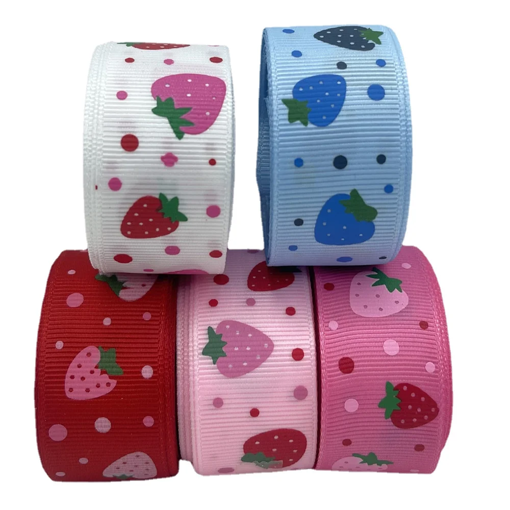 

15/25mm 10yards Strawberry Grosgrain Ribbon Printed Ribbons Polyester Ribbon for Wedding Christmas Decoration DIY Sewing Fabric