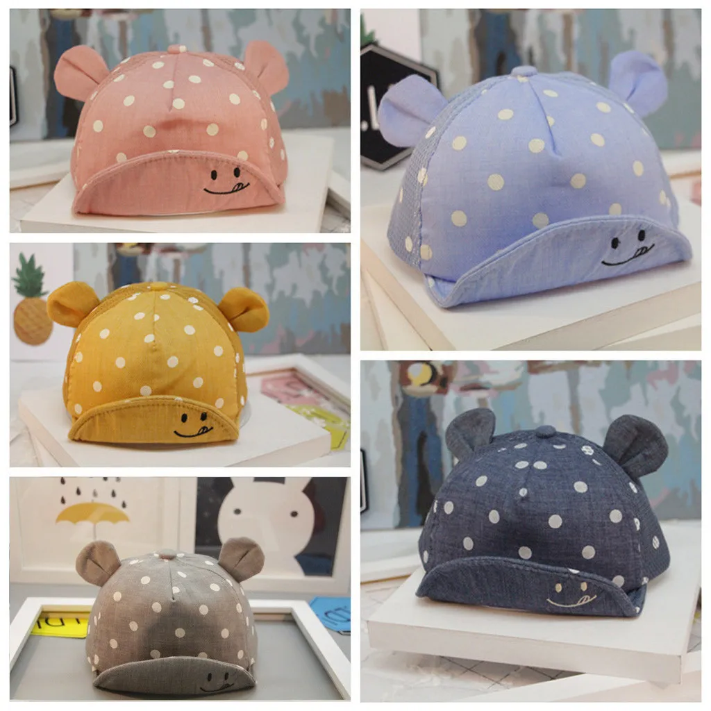 Детская сетчатая бейсболка в горошек со смайликом шапка для маленьких мальчиков