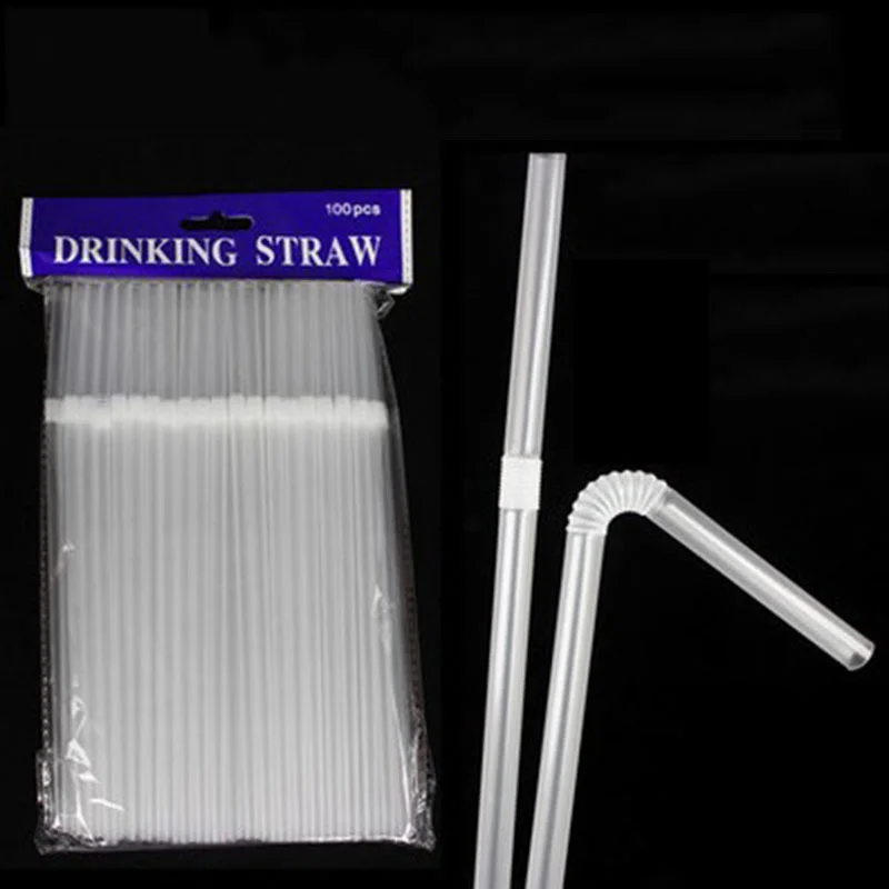 

100Pcs Drinking Straws 210mm Black White Long Flexible Wedding Party Supplies Plastic Drinking Straws Kitchen Accessories