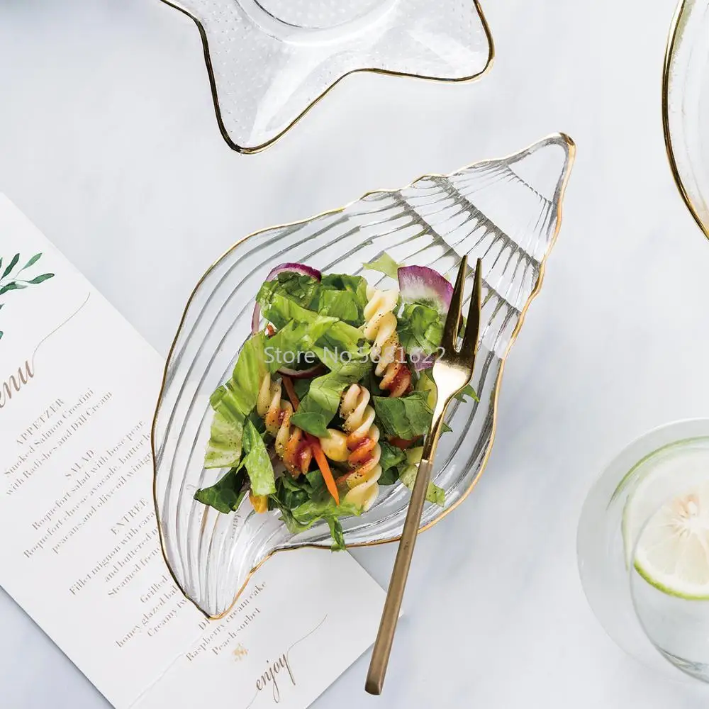 Transparent Glass Salad Bowl Stars Conch Dessert Snack Rice Fruit Vegetable Gold-Edged Kitchen Tableware | Дом и сад