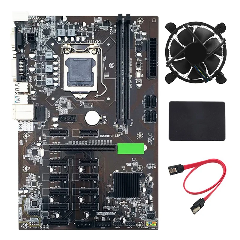 

B250 BTC Mining Machine Motherboard USB3.0 SATA 3.0 LGA1151 with SATA SSD 120G+Cooling Fan+SATA Cable+Support DDR4 VGA