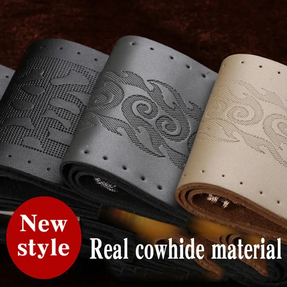 

100% Real Cowhide Car Hand-Sewn Soft Non-Slip Steering Wheel Cover DIY 38CM Decoration Car With Thread And Needle Tool Set