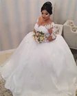 Кружевное свадебное платье с аппликацией, свадебные платья с длинным рукавом и шнуровкой сзади, свадебные платья с бисером, свадебное платье