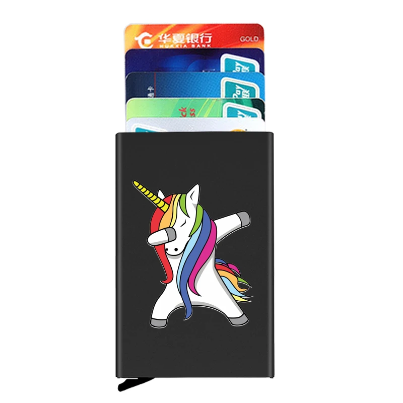 

Cute Charm Unicorn Theme Anti-theft ID Credit Card Holder Thin Aluminium Metal Wallets Women Men Pocket Case Bank Card Box