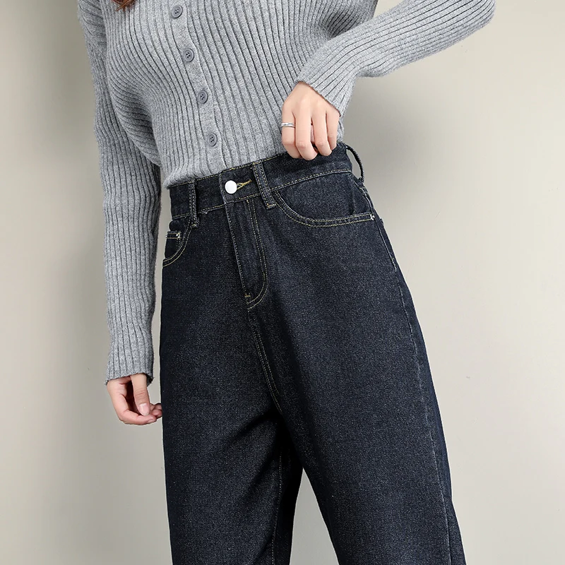 

Autumn Women High Waist Baggy Harem Dad Jeans Lady Students Slim Stretch Length Pants Female Jeansy Streetwear Straight Trousers