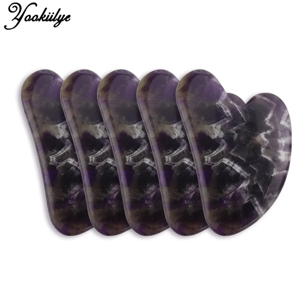 

5pcs Natural Amethyst Jade Massager Guasha Board Scraper Purple Crystal Face Lift Massager GuaSha Scraping Massage Anti-wrinkle
