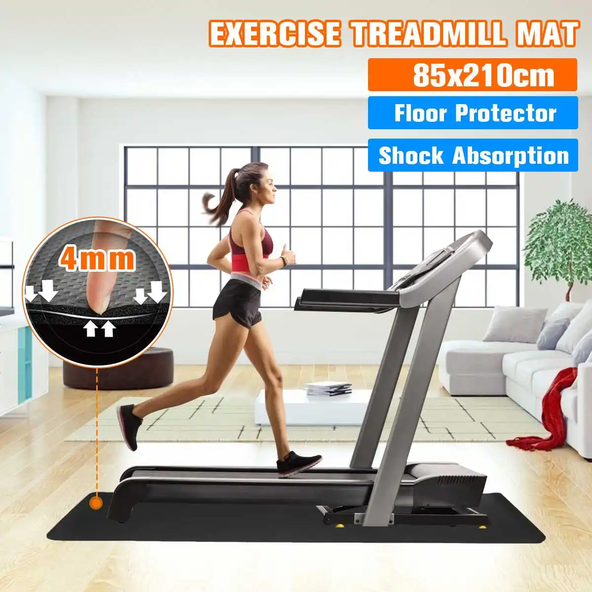 

85x210cm NBR Treadmill Mat Gym Bike Exercise Fitness Equipment Mat Floor Protector Pad Shock Sound Proof Mats 6.89 x 2.79 Ft