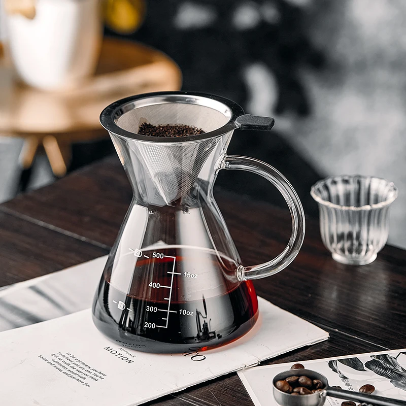 

500ml Glass Coffee Share Pot Coffee Kettle Reusable Coffee Pot Heat Resistant Teapot Coffee Utensils Cafe For Barista