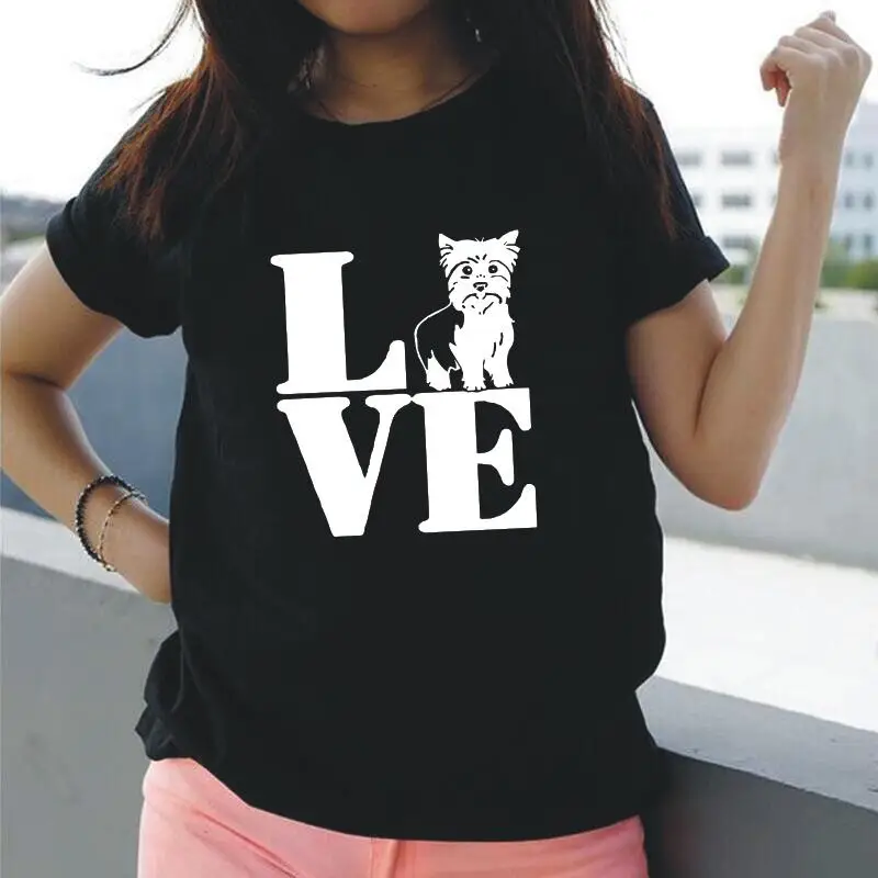 

Женская футболка с коротким рукавом и надписью «I Love My Yorkie Dog Mom»