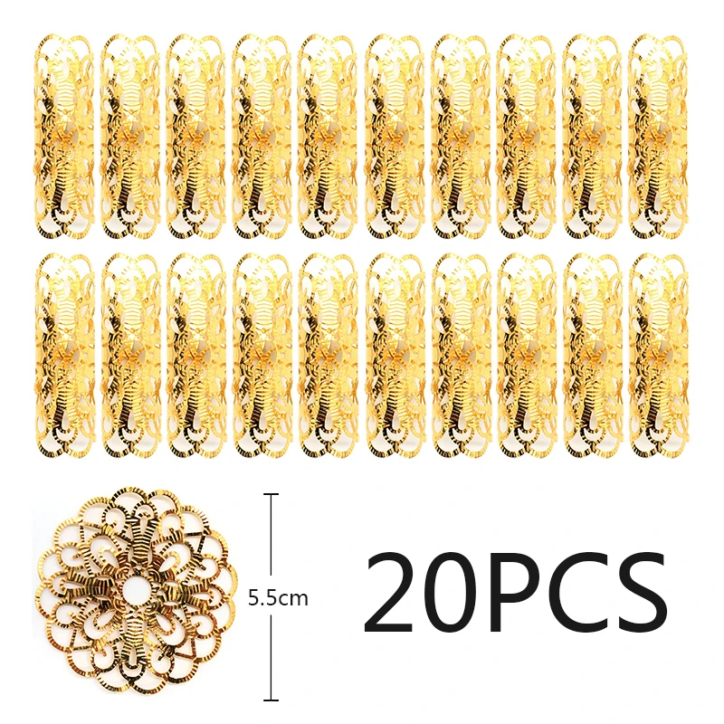 20PCS B 20 шт. круглые регулируемые золотые металлические бигуди-липучки бусины кольца манжеты аксессуары для волос дреды манжеты клип украшения для волос косы - Цвет: 20PCS B
