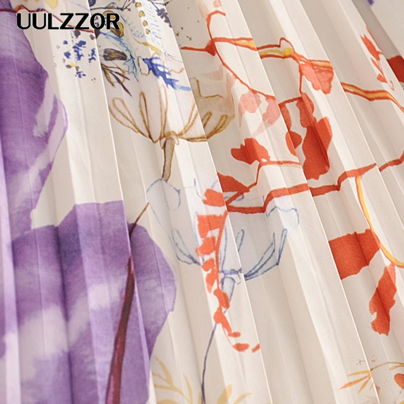 UULZZOR цветочный принт длинная юбка женские юбки эластичная талия Boho Свободные