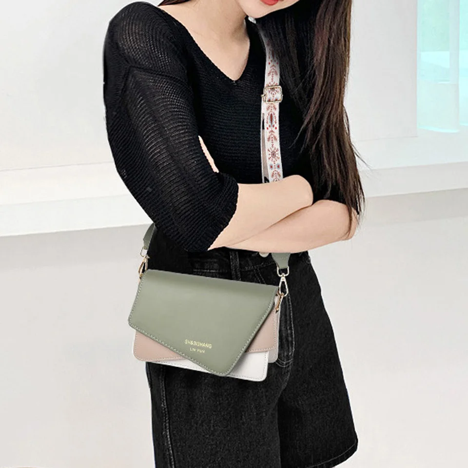 

Fashion PU Leather Crossbody Bags for Women 2021 Splicing Color Shoulder Messenger Bag Ladies Travel Small Flap Handbags Purses