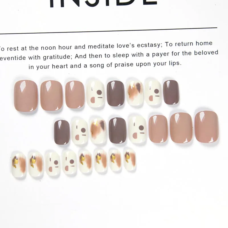 24 шт. модные короткие круглые нажимные ногти милый молочный чай цвет блестящая