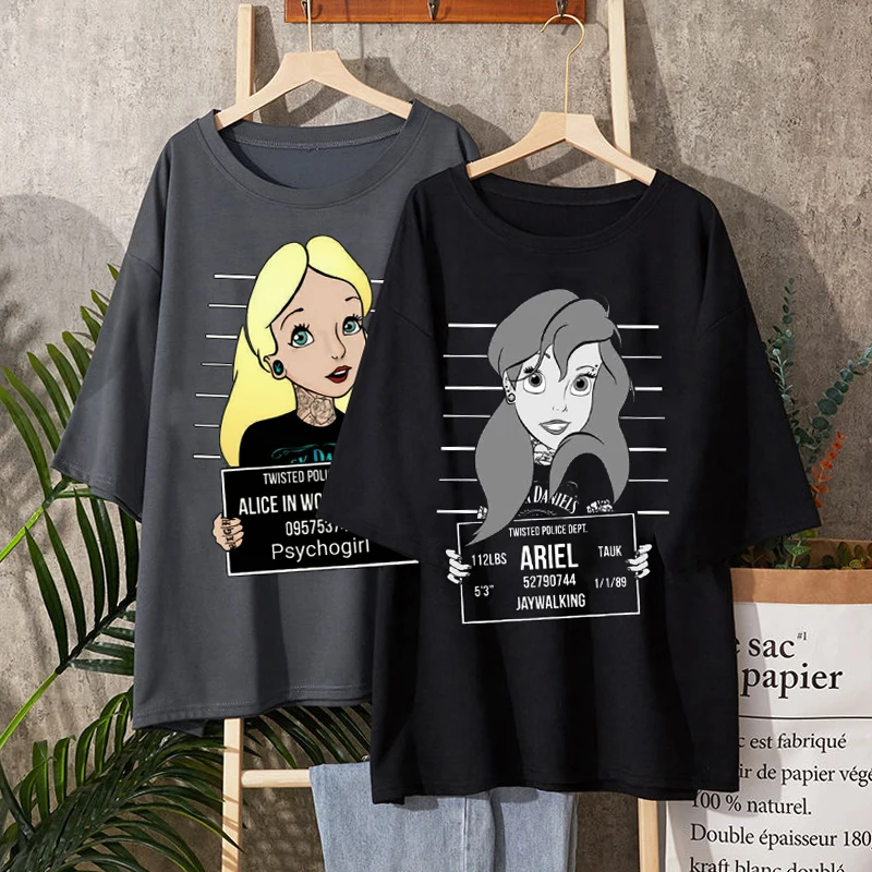 Хлопковые топы Disney черные Забавные футболки модная повседневная женская