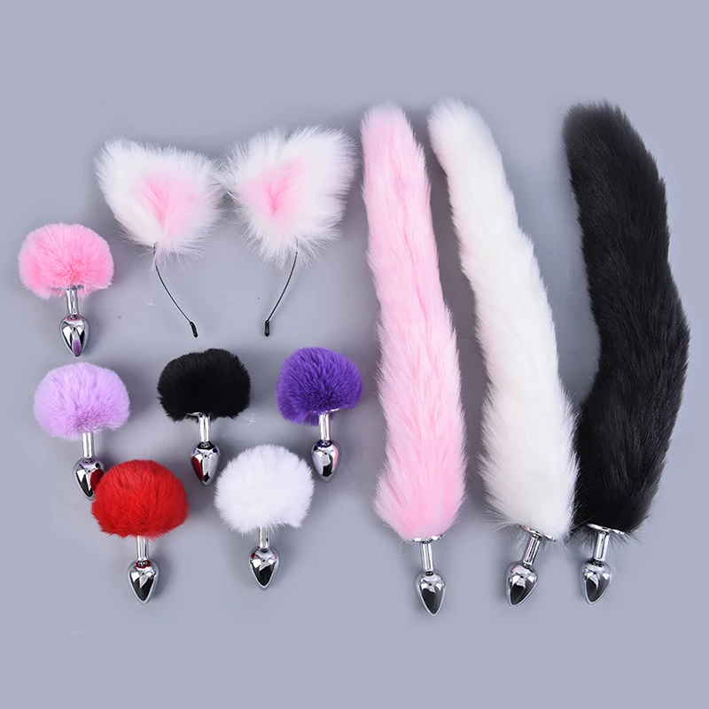 Mental Plush Rabbit Fox Tail Anal Plug Prostate Massager Butt Ear |