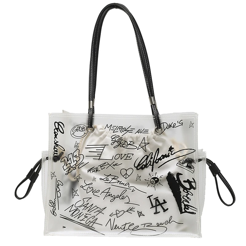 

Niche Design Transparent Bag Large Capacity Female Summer New Fashion Shoulder Bag Handbag Tote Bag Underarm Bag Width: 38cm