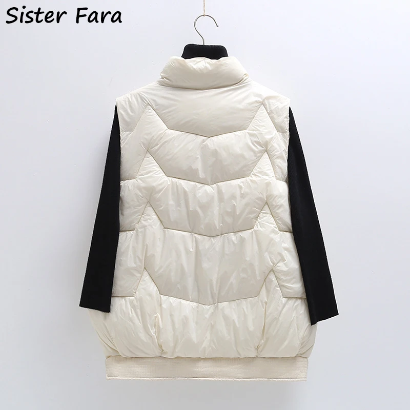 

Sister Fara New Autumn Winter Long Stand Collar Vest Jacket Women's Cotton Padded Waistcoat Female Solid Zipper Puffer Down Vest