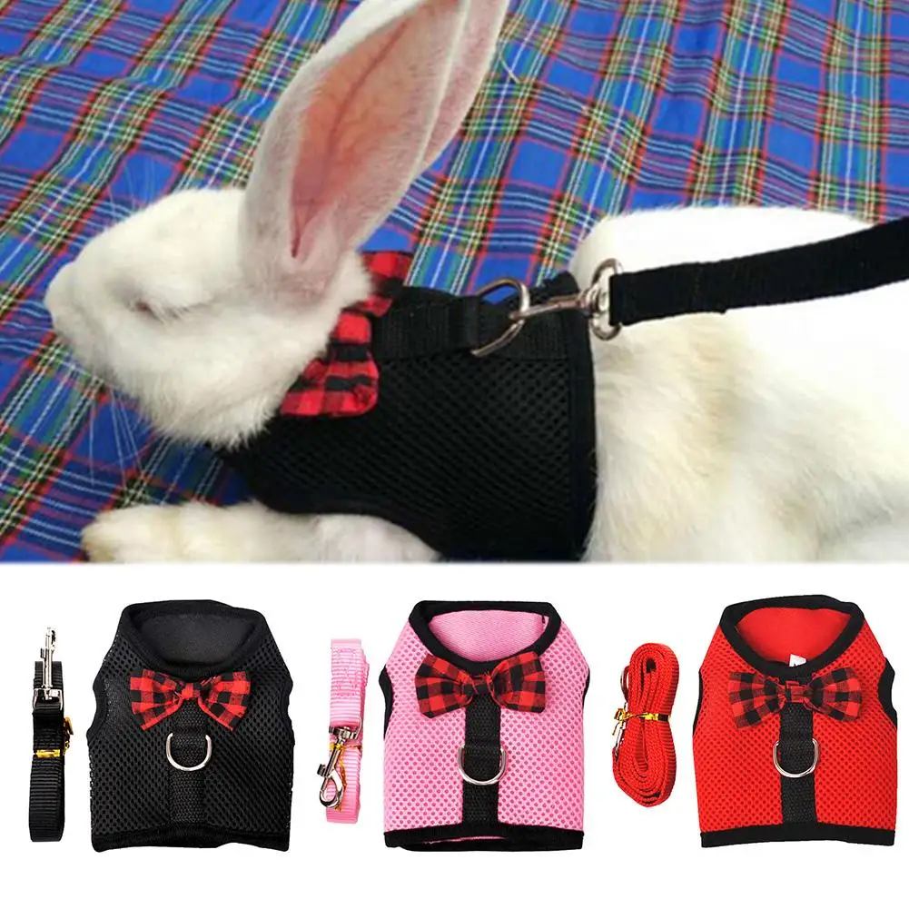 

Small Animal Rabbits Hamster Vest Harness Walking Soft Bowknot Mesh Chest Strap Breathable Bowknot Mesh Fully elastic belt Soft