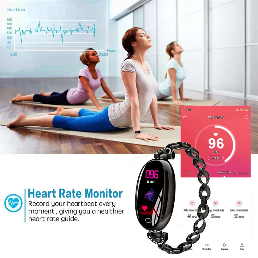 

Fashion Women Smart Watch SE68 0.96"IPS Heart Rate Blood Pressure Monitor Fitness Tracker Smartwatch For iOS Android