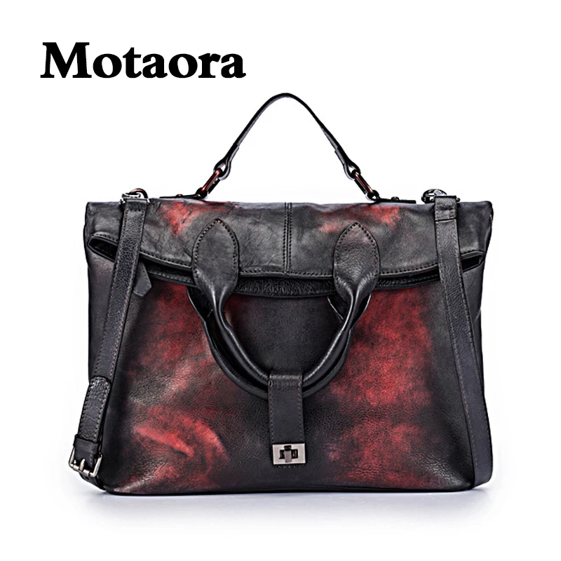 MOTAORA Retro Trendy Leather Women's Shoulder Bag Fashion Style Female Big Bag Crossbody Handbag Vintage Briefcase Messenger Bag