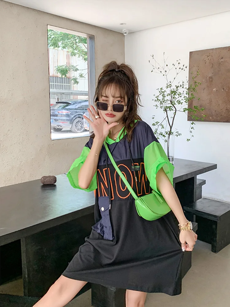

2021 Summer Women Loose Letter Embroidery Hooded Dress