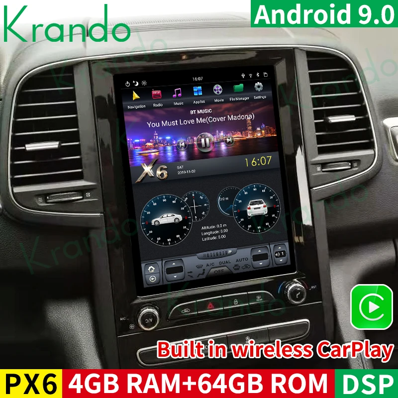 

Krando 10.4"Android 9.0 Tesla Vertical Screen Car Audio For Renault Koleos 2016+ For Megane 4 2017 Gps Navigation Player System