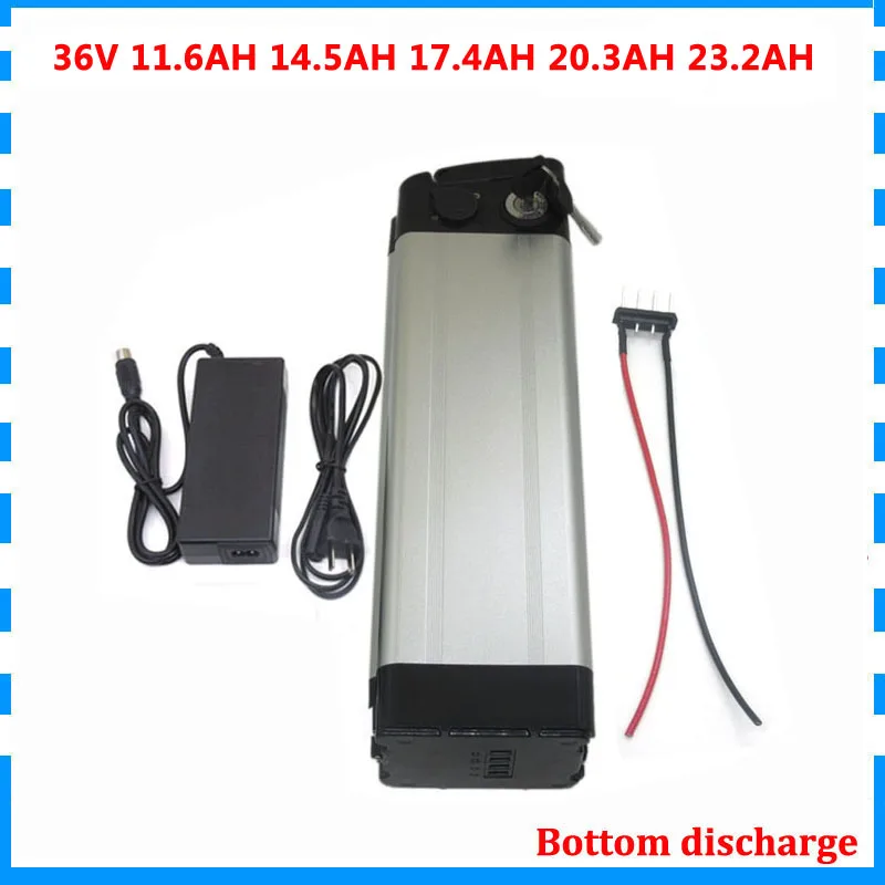 36 V 20AH батарея для электрического велосипеда 36 V литиевая Серебряная батарея 11.6AH 14.5AH 17.4AH 20.3AH 23.2AH с зарядным устройством BMS 2A